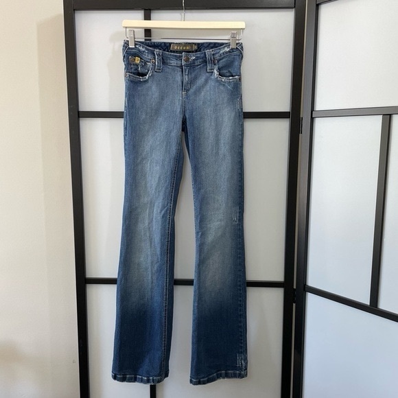 Vintage Denim - Vintage Second Brand Low Rise Flare Leg Distressed Ombre Blue Denim Jean